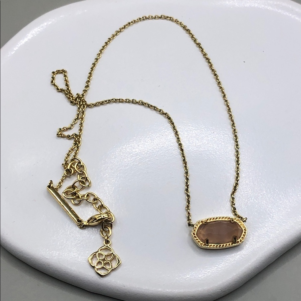 Kendra Scott Elisa Rose Quartz Pendant Necklace14k Gold-Plated Like New